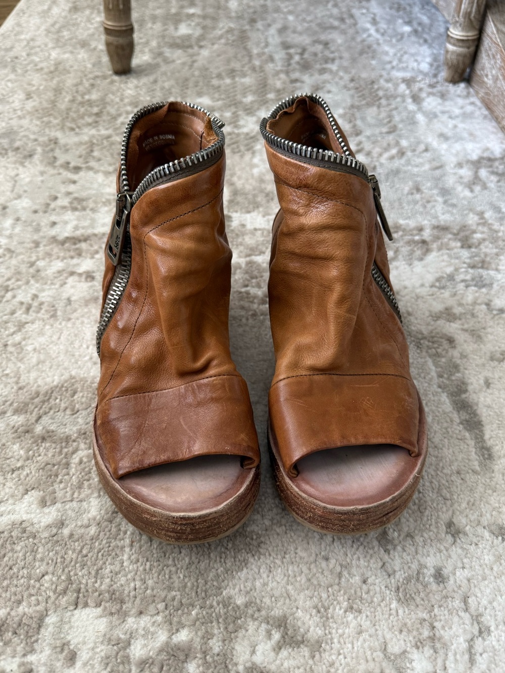 A.S.98 Naylor Tan Leather Platform Wedge Sandals - Picture 3 of 9